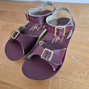 Salt Water Surfer Eggplant Purple Sandal Leather Insoles Double Strap Adjustable